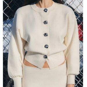 ZARA KNIT CARDIGAN WITH FLORAL BUTTONS L NWT